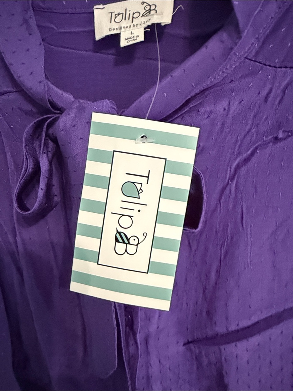 Purple Swiss dot Tie-Neck Blouse - Picture 7 of 9